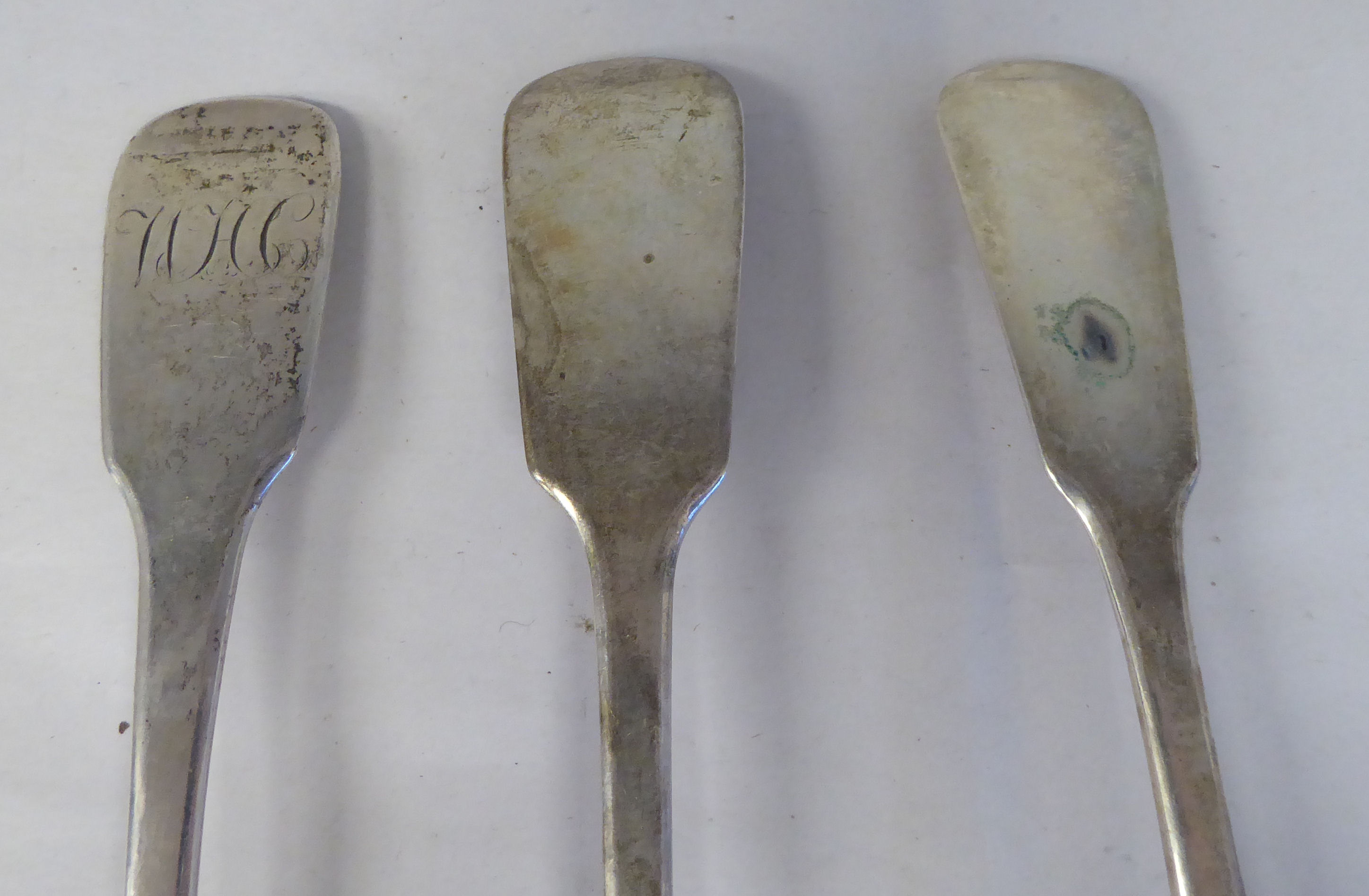 Eleven various 19thC silver fiddle pattern tablespoons  mixed marks  (approx. combined weight 25ozs) - Image 5 of 8