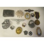 Mainly German Third Reich era military accessories, some copies: to include a belt buckle and two
