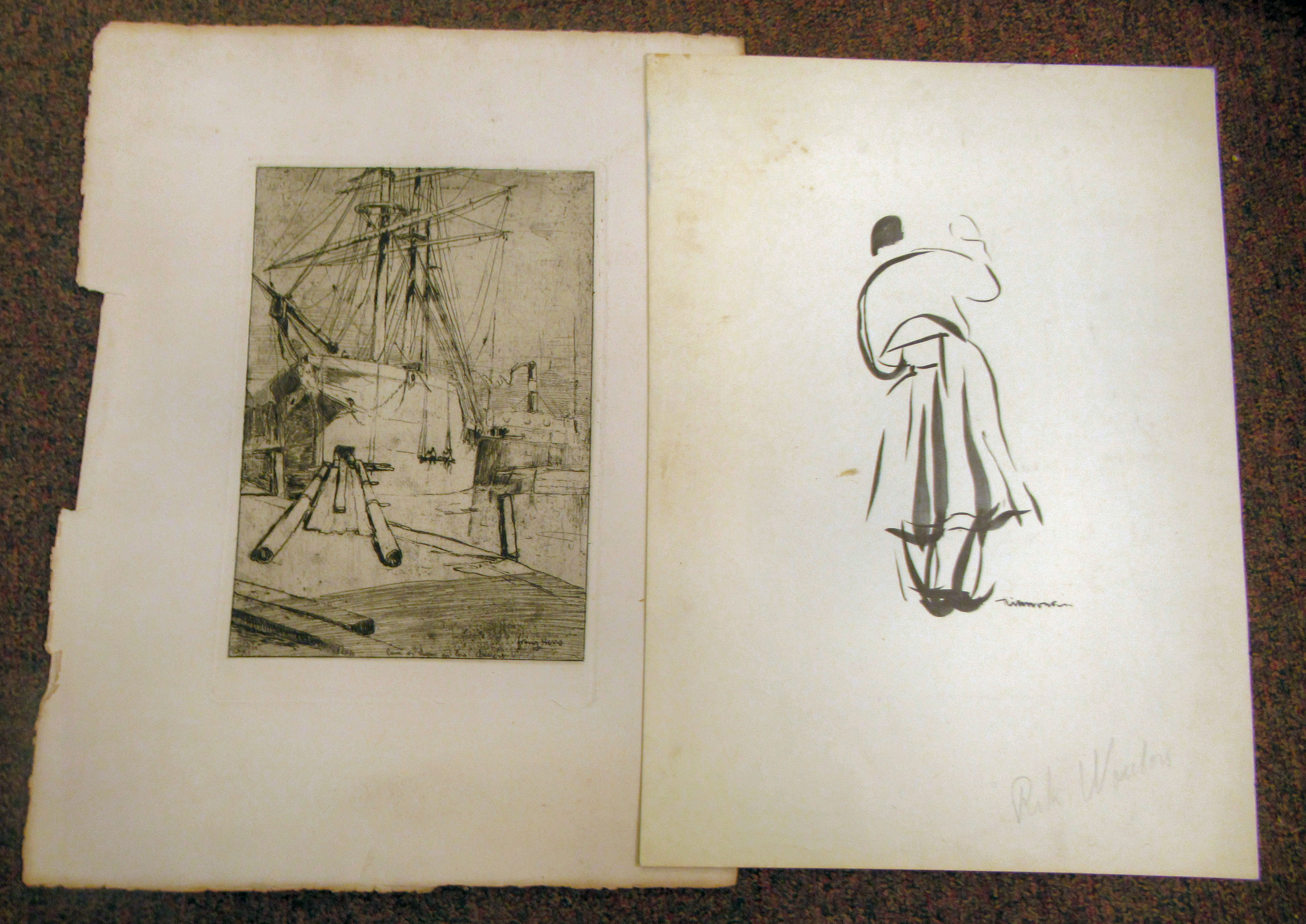 A folio of early 20thC engravings: to include after Frans Hens - an unloading ships quayside and - Image 2 of 5