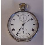 A Heuer silver cased pocket watch, the keyless movement no. 321565, faced by a white enamel Roman