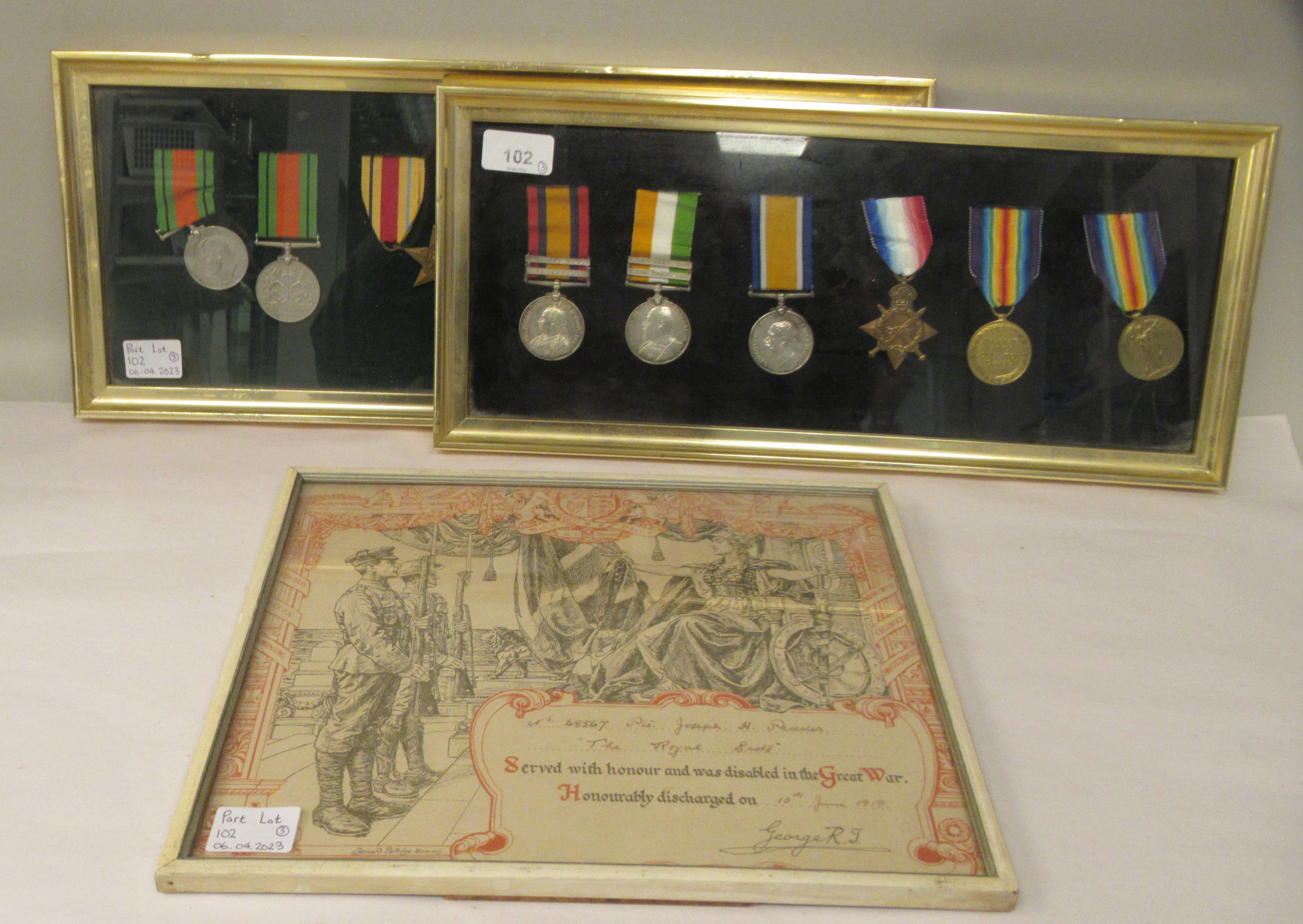 A group of six Victorian/Edwardian British military medals on ribbons, awarded to 23653 Pte. J H