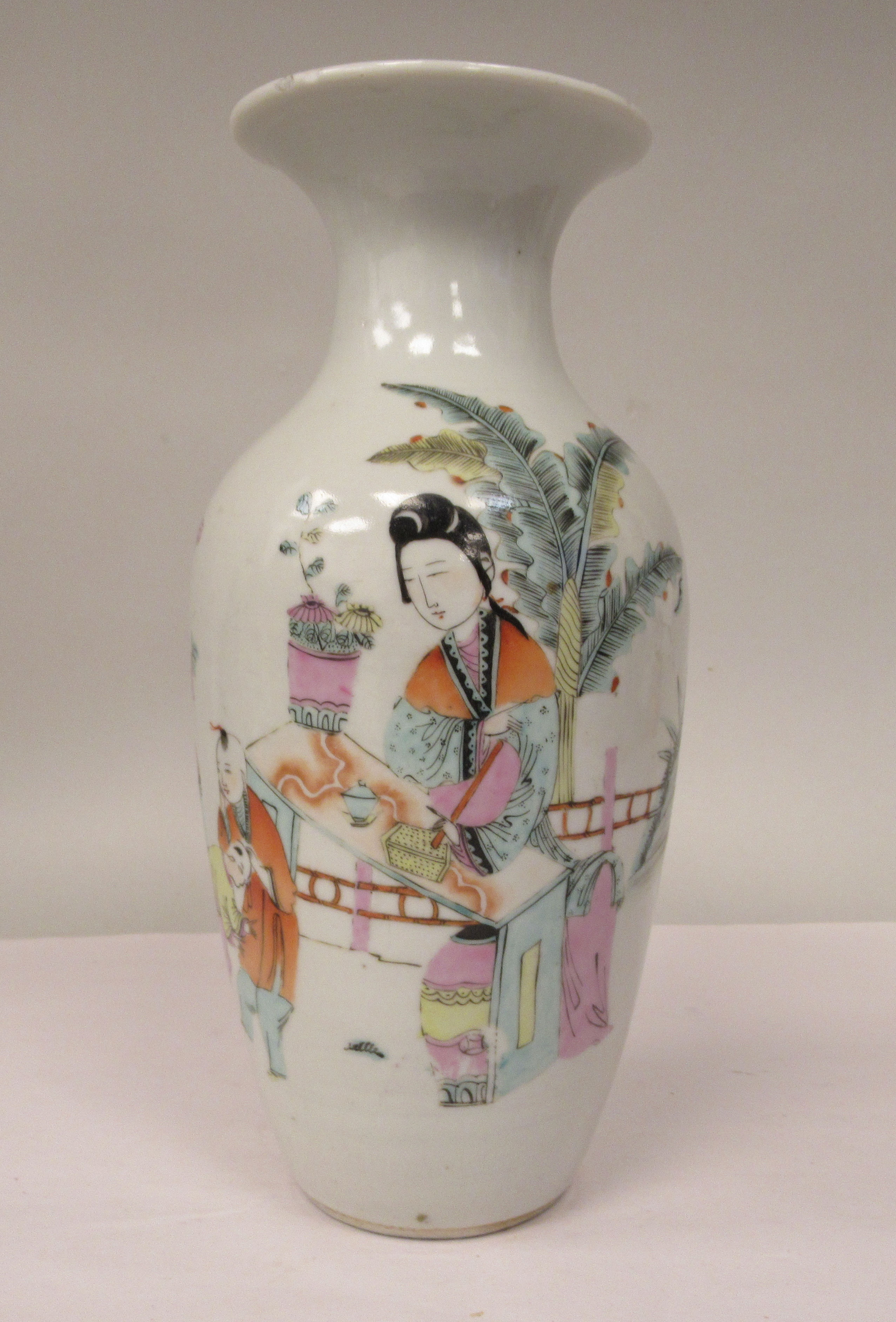 A 19th/20thC Chinese porcelain baluster vase, decorated with a woman and two children and text verso