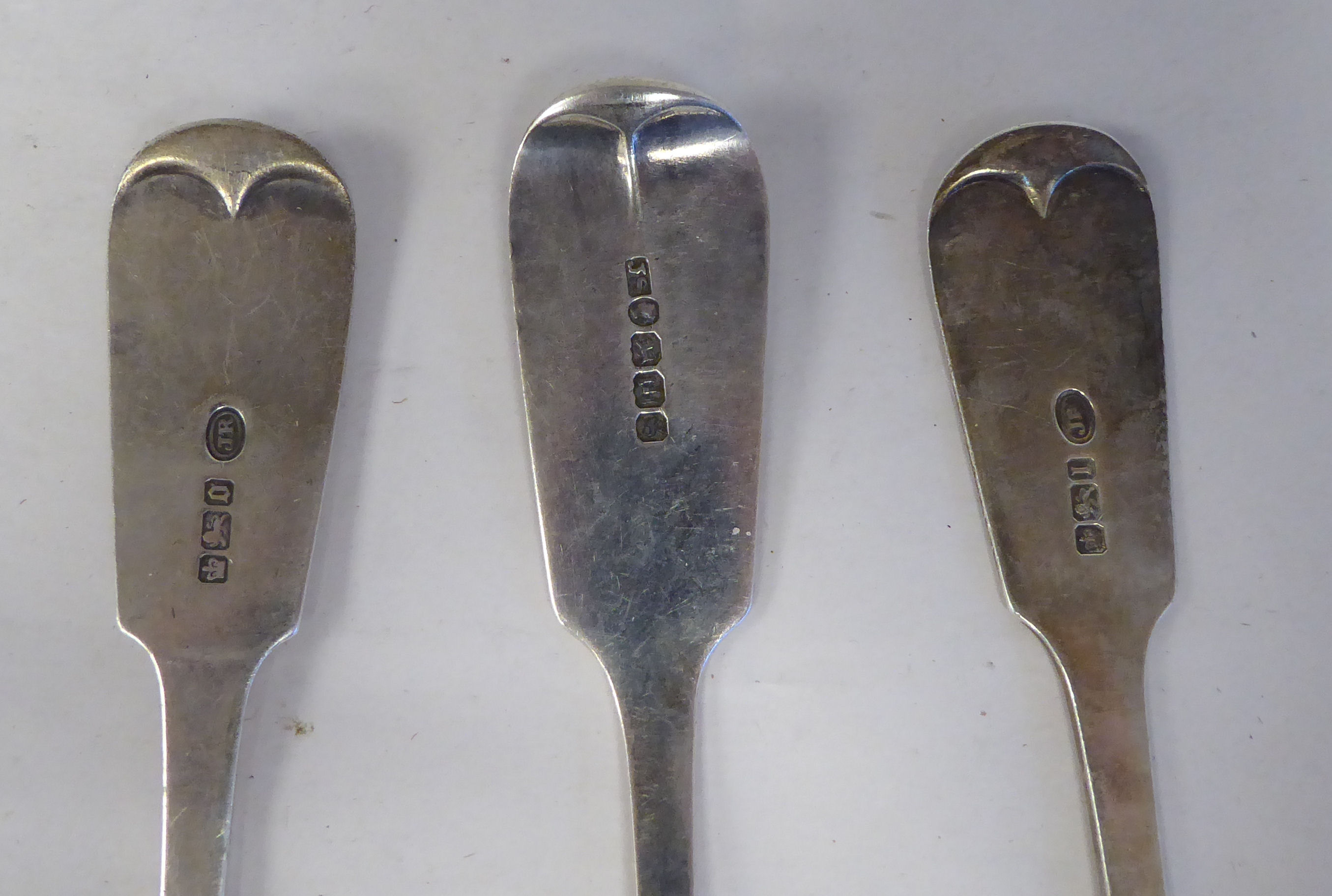 Eleven various 19thC silver fiddle pattern tablespoons  mixed marks  (approx. combined weight 25ozs) - Image 8 of 8