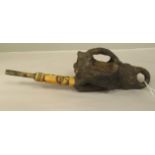 A Cameroon native pottery and carved bone smoker's pipe  13"L overall