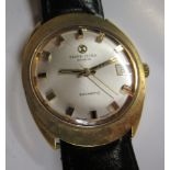 A Favre-Leubav Daymatic gold plated cased wristwatch, the movement with sweeping seconds, faced by