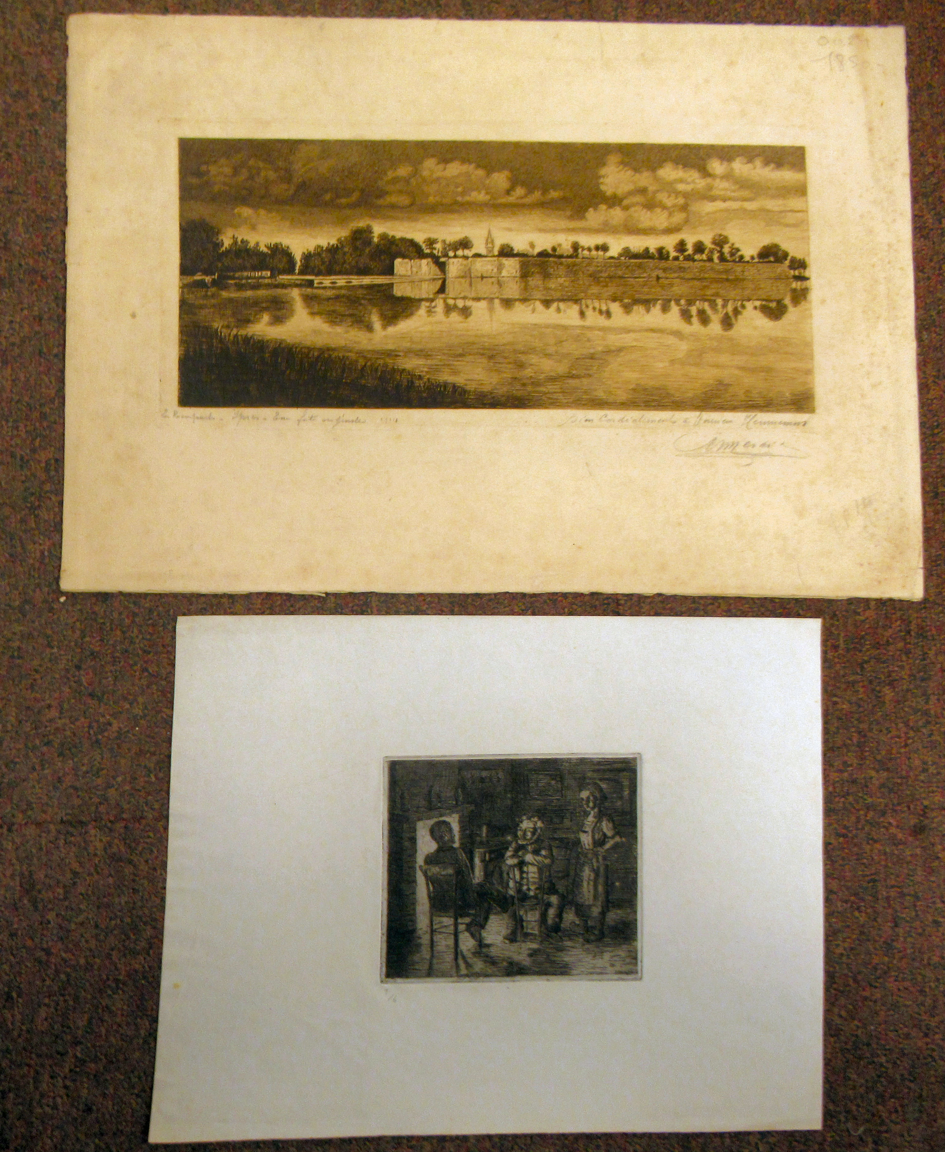 A folio of early 20thC engravings: to include after Frans Hens - an unloading ships quayside and - Image 3 of 5