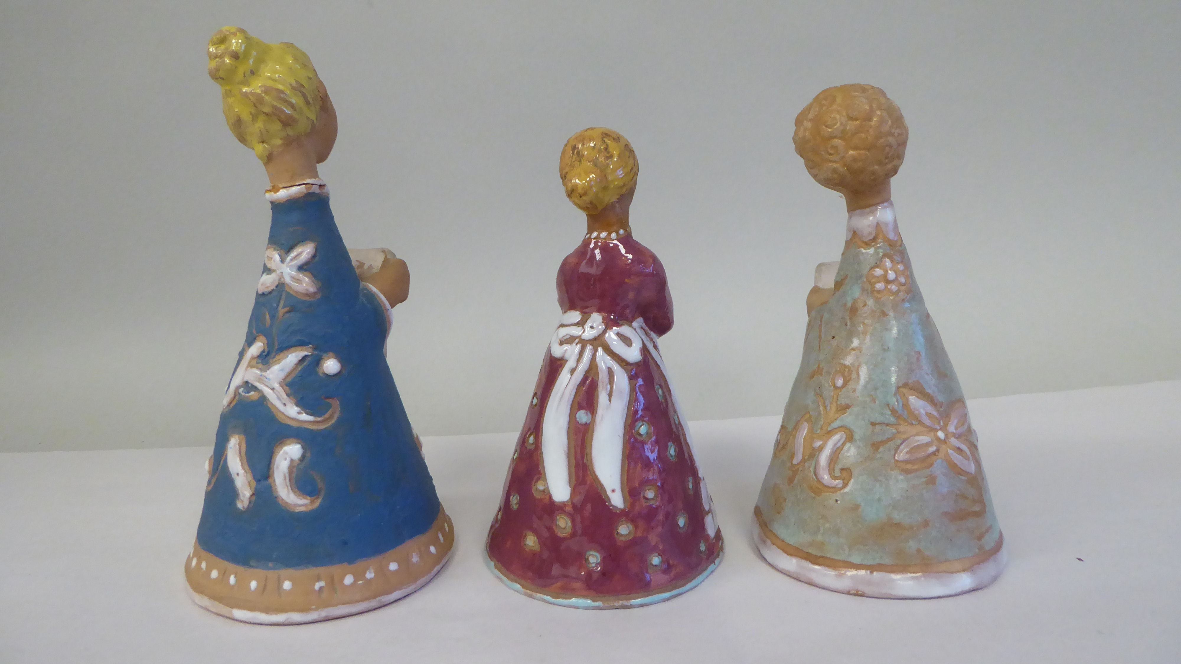 Three Margit Kovacs art pottery standing figures in different poses  5"-6.5"h - Image 3 of 7