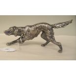 A cast silver coloured metal model, an Irish setter in crouching pose  stamped 925  4"h