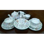 A Minton china Hadden Hall pattern two person tea set and condiments