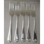 A set of five silver Old English pattern table forks  London 1937