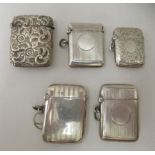 Five silver vesta cases  mixed marks