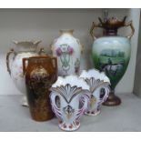 Ceramics: to include a late Victorian bone china vase, decorated with roses  14"h