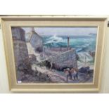 Isabel Wrightson - a fishing village shoreline scene  watercolour  bears a signature & dated 1962