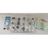 Uncollated 18th/19th & 20thC coins and banknotes: to include an 1892 USA one dollar; and a George