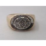 A gentleman's gold coloured metal diamond set ring  stamped 14k