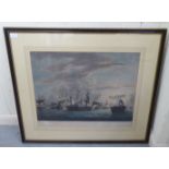 A late 18thC coloured engraving 'The Close of the Battle of the Setting Sun'  24" x 18"  framed