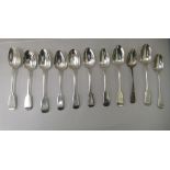 Eleven silver variously patterned teaspoons  mixed marks