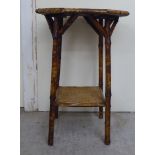 An early 20thC bamboo framed octagonal top, two tier occasional table  28"h  19"w