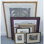 Mainly 19thC prints: to include an interior scene of St George's Chapel  13" x 19"  framed; and '