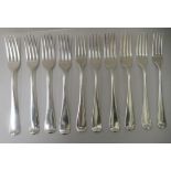 Ten silver Old English pattern table forks  mixed marks