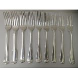 Nine silver Old English pattern table forks  mixed marks