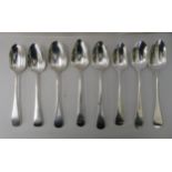 Eight George III and later silver spoons  mixed designs and marks