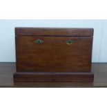 A late 19thC twin handled mahogany strong box, the lockable hinged lid enclosing a vacant