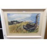 Thea Doniach - a coastal scene  watercolour  bears a signature  17" x 25"  framed