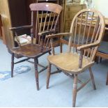 Chairs: to include a late Victorian beech and elm framed Windsor chair, raised on turned legs