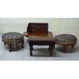 Furniture: to include a pair a mahogany framed, oval footstools, upholstered in patterned fabric