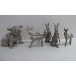 Cast white metal animals: to include a seated bulldog  5"h; and an alert hare  4"h