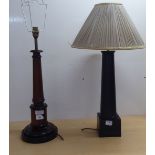 Two dissimilar modern pillar design table lamps  20"h