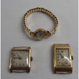 Three ladies 9ct gold wristwatches, viz. a Stolkace  cased; a Regency round cased; and another