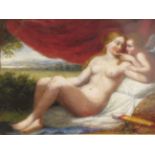 19thC Continental School - 'Venus with Cupid'  oil on panel  5.5" x 7.5"  framed