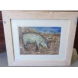 A mixed media study of a pig  bears D4 & dated 2006  13" x 9"  framed