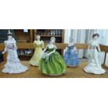 Five Coalport china figures: to include 'Eugenie' from the Golden Age series  7.5"h