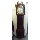 An 18th/19thC mahogany longcase clock, the hood having a swan neck crest and turned flank pillars, a