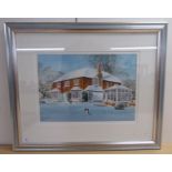 David Parry - a snow covered house  watercolour  bears a signature  11" x 16"  framed