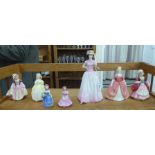 Five Royal Doulton china figures: to include 'Happy Birthday'  HN4215  9"h; and two Coalport china