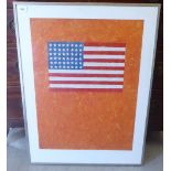 After Jasper Johns - 'Flag on Orange Field'  coloured print  19" x 26"  framed