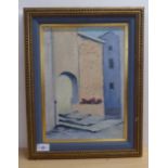 Modern European School - an accommodation entrance  oil on board  14" x 8"  framed