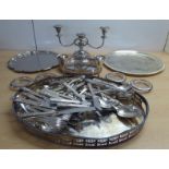Silver plated tableware: to include an oval, galleried tray  13" x 19"; and assorted flatware