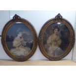 Two framed late 19thC half-length portraits, young women  coloured prints  19" x 15"  oval