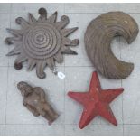 Four vintage, variously designed, carved wooden papier mache moulds: to include one in the form of a