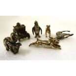 Five silver miniature animal ornaments  approx. 1"h; and a silver miniature Coronation Coach