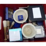 A mixed lot: to include numerous china thimbles with various decoration  some boxed