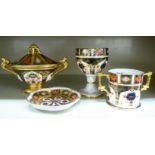 Royal Crown Derby china collectables, decorated in the Imari palette: to include a pedestal goblet