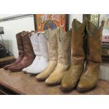 Four pairs of stitched hide/snakeskin cowboy boots  American size 8.5