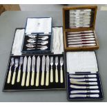 Cutlery and flatware: to include a set of six late Victorian silver plated dessert forks and knives