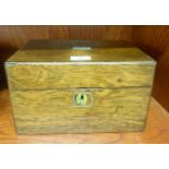 A late Victorian rosewood sewing box with a hinged lid, enclosing a tray fitted interior  6"h  11"w
